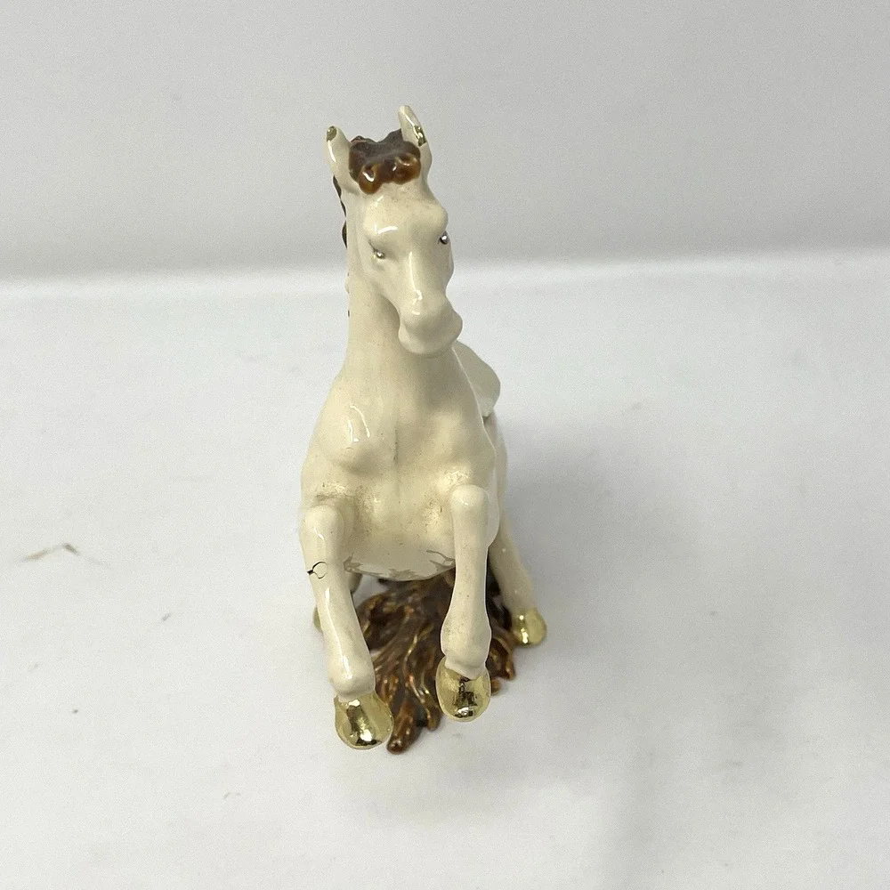 Vintage Enamel Rearing Horse Trinket Box White Stallion Jeweled Eye - AS IS